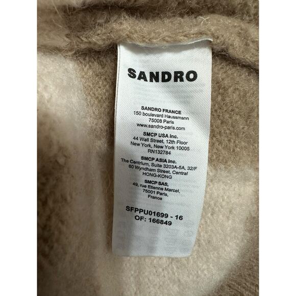 SANDRO Damier Checkerboard Mohair Blend Sweater In Beige size 3 L $370 - Picture 4 of 6